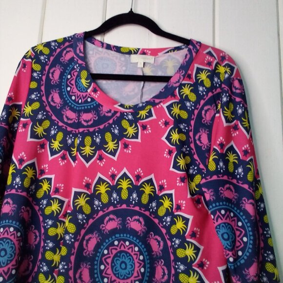 Simply Southern Blouse Tunic Women S 3/4 Sleeve Asymmetrical Hem Pineapple Crabs - Picture 9 of 15